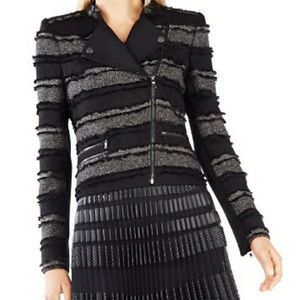 BCBGMAXAZRIA Jaison Striped Fringe Moto Jacket